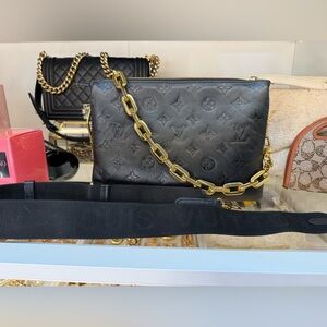 Louis Vuitton Coussin PM Black Monogram Embossed Lambskin Leather Gold Hardware